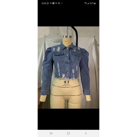 None Jackets & Coats Ladies Ripped Blue Jean Short Cut Jacket